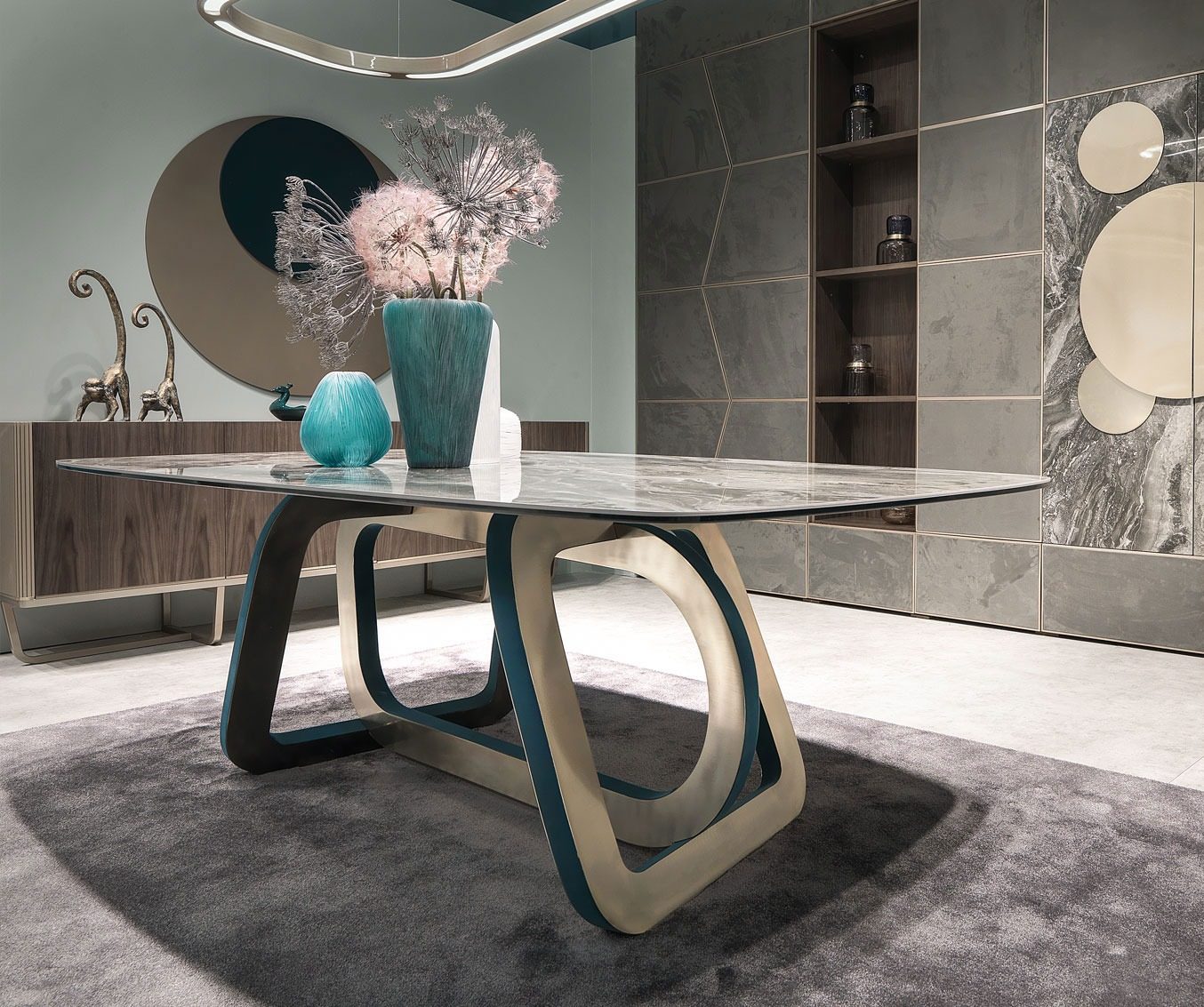Włoska jadalnia z meblami Loop marki Corte Zari – dostępna w showroomie Bellissimo Home, ul. ks. Witolda 34a, Wrocław.